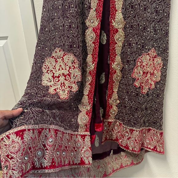 Pink and purple fully embroidered two piece salwar kameez set - Picture 4 of 11